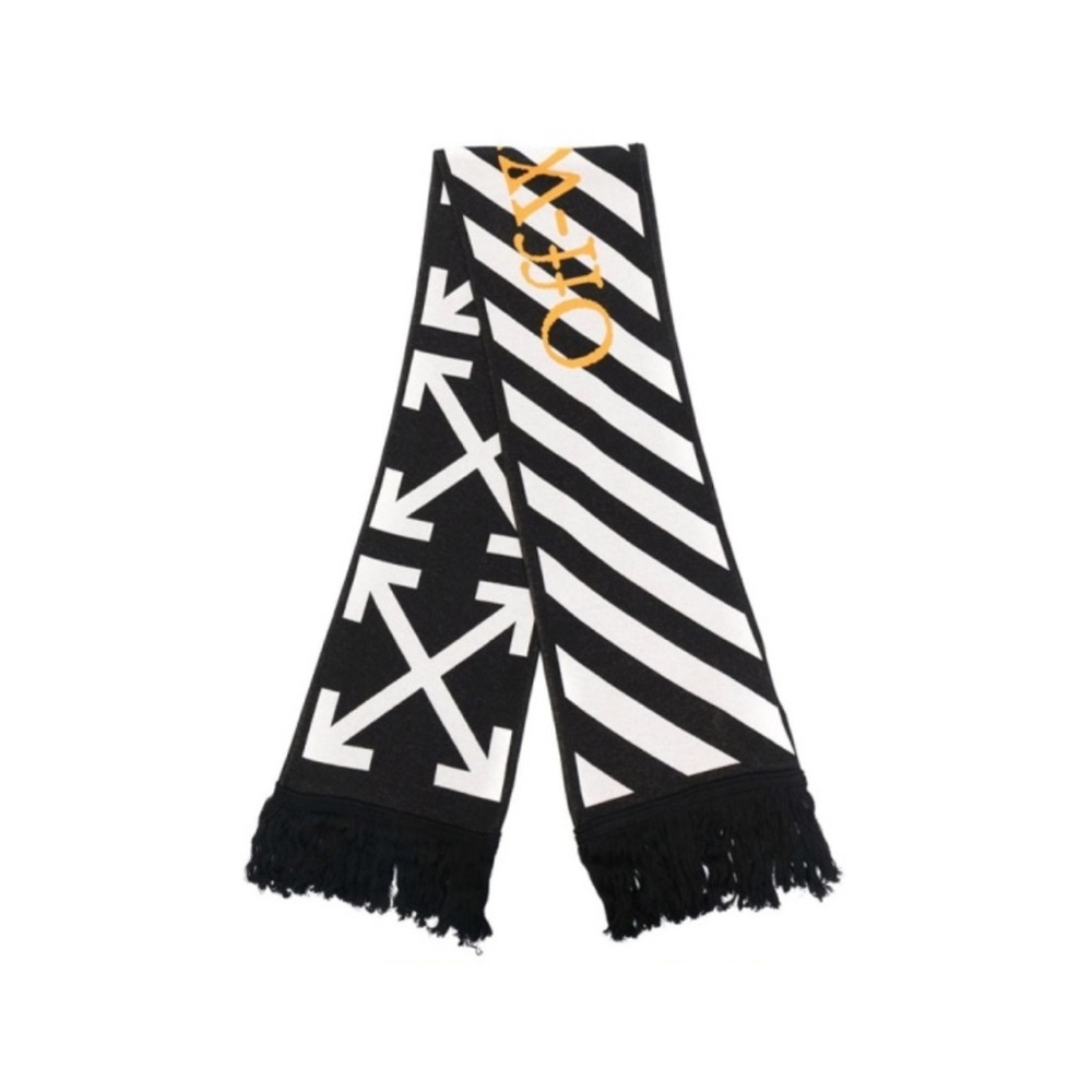 Off-White diagonal striped and arrow logo scarf